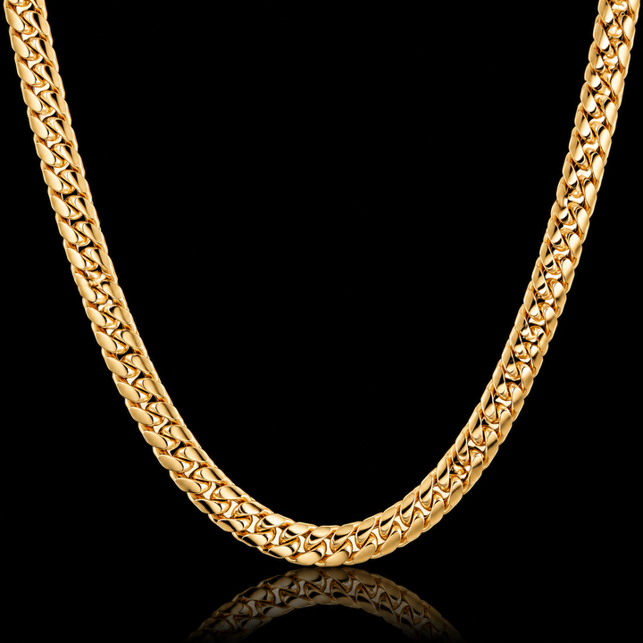 10KT Solid Flat Curb Cuban Link Yellow Gold Chain