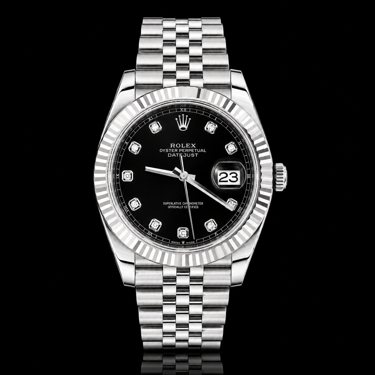 Rolex 126334 DATEJUST 41mm Diamond Black Dial Fluted Bezel