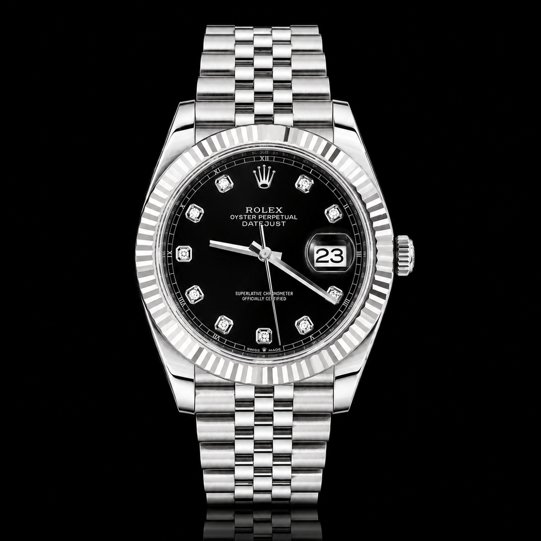 Rolex 126334 DATEJUST 41mm Diamond Black Dial Fluted Bezel