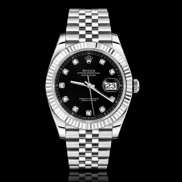 Rolex 126334 DATEJUST 41mm Diamond Black Dial Fluted Bezel