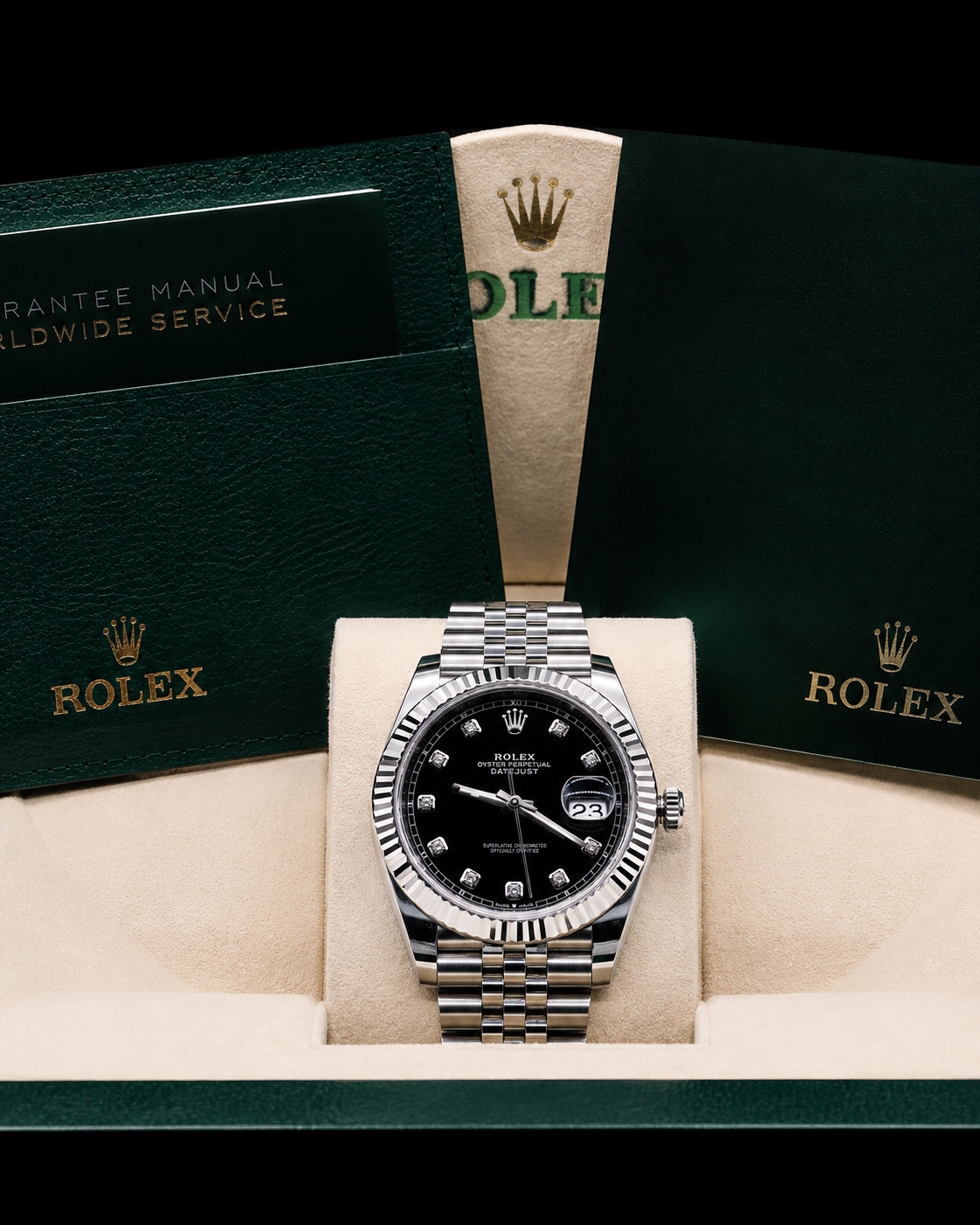 Rolex 126334 DATEJUST 41mm Diamond Black Dial Fluted Bezel