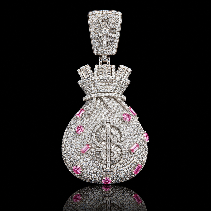 Gem Accent Money Bag Pendant - Large / Pink