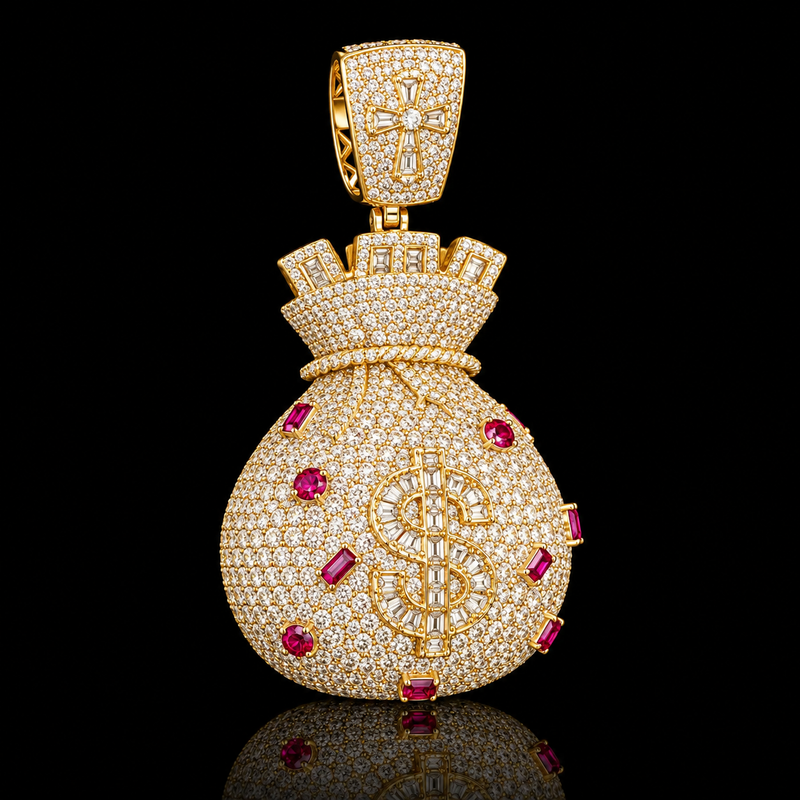 Gem Accent Money Bag Pendant - Large / Pink