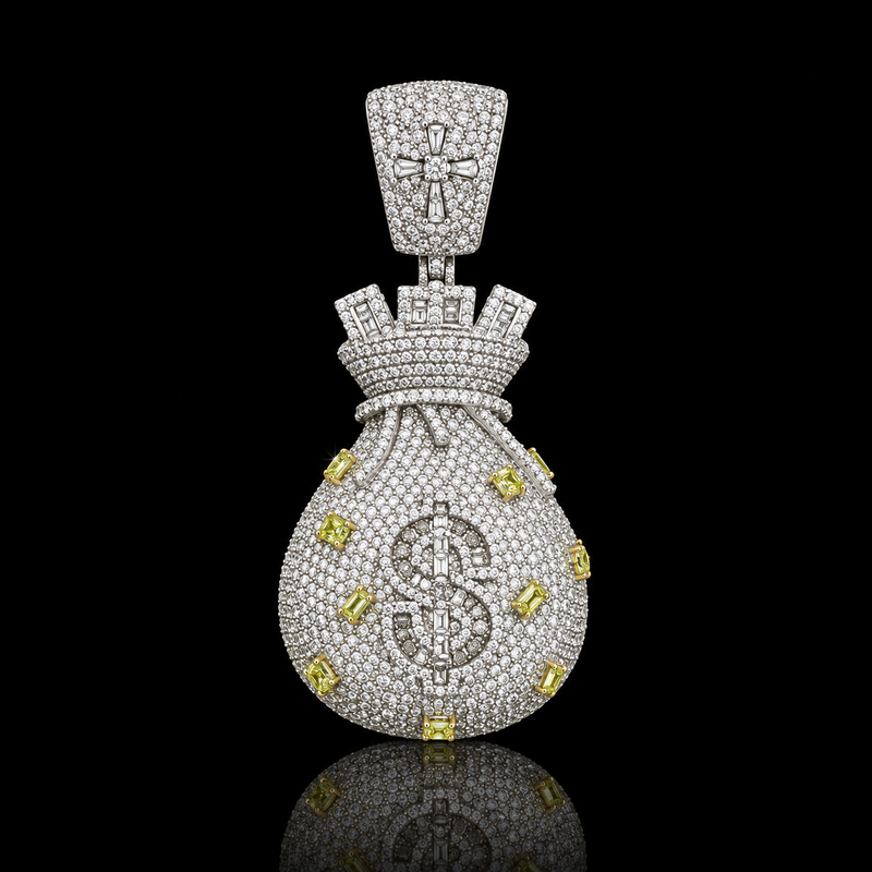 Gem Accent Money Bag Pendant - Large / Yellow