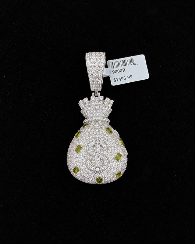 Gem Accent Money Bag Pendant - Small / Olive
