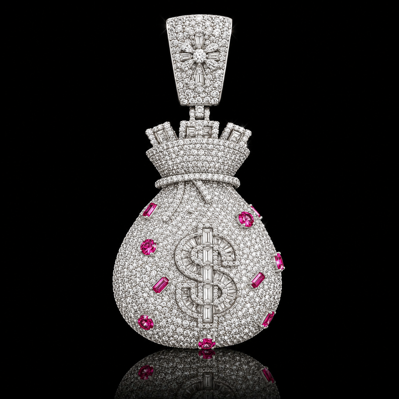 Gem Accent Money Bag Pendant - Small / Pink