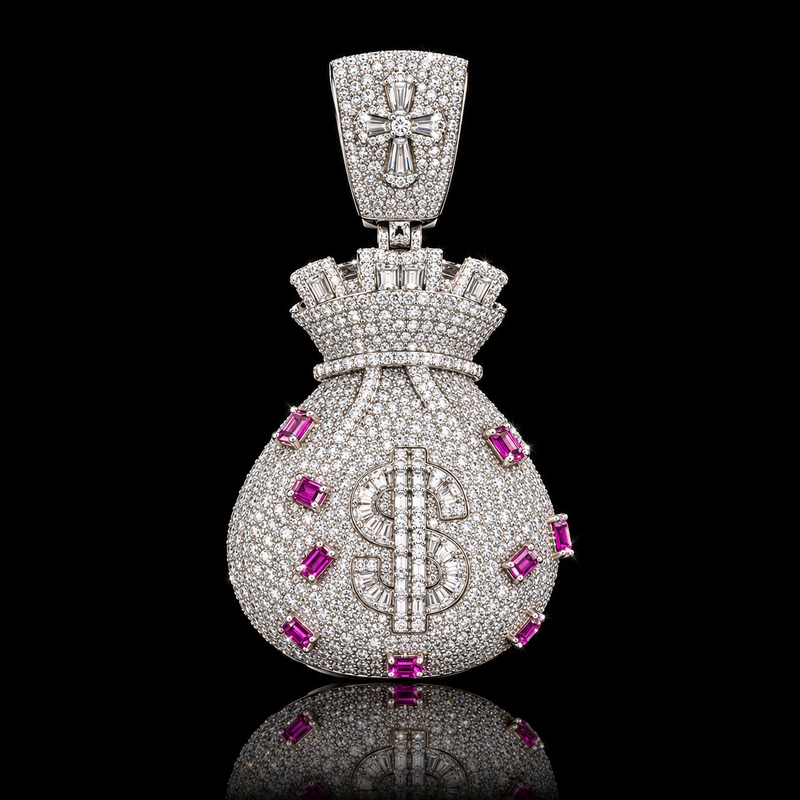 Gem Accent Money Bag Pendant - Small / Pink