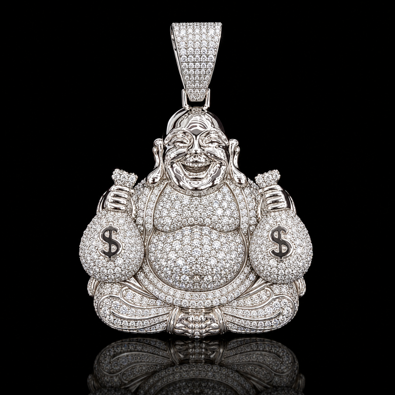 Lucky Buddha Pendant - White Gold