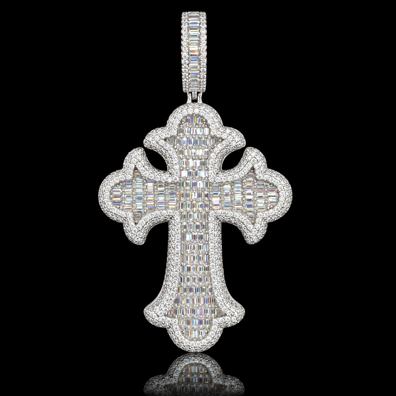 Moissanite Cross Pendant Collection - Baguette Clover