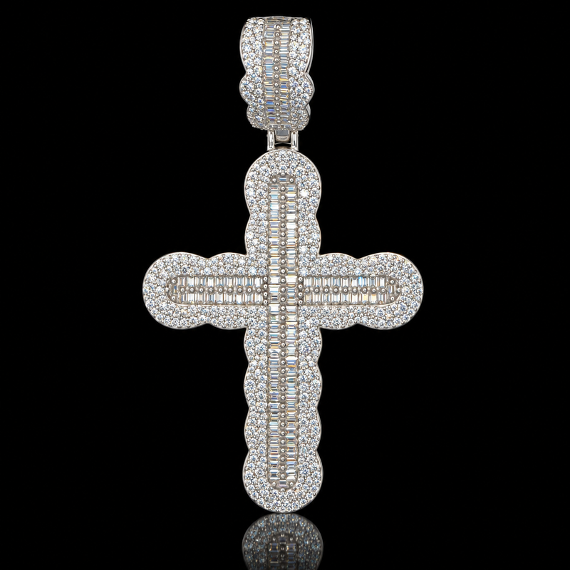 Moissanite Cross Pendant Collection - Baguette Tapered