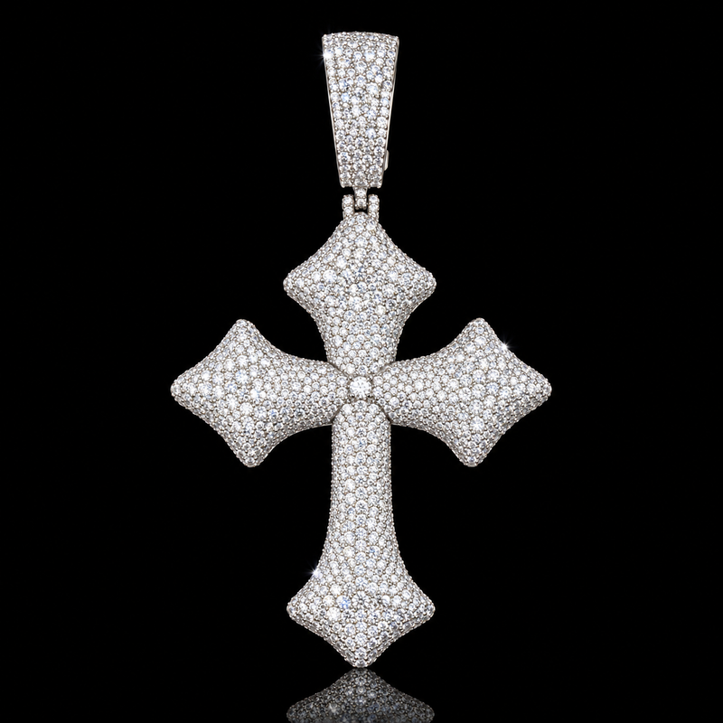 Moissanite Cross Pendant Collection - Flared Pave