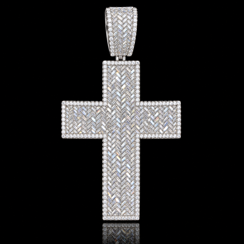 Moissanite Cross Pendant Collection - Herringbone Block