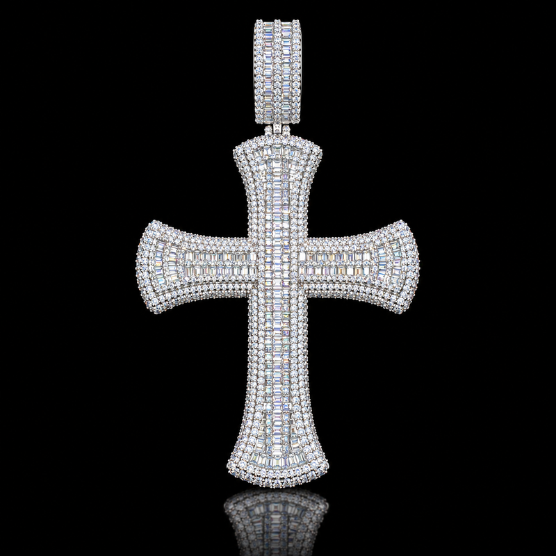Moissanite Cross Pendant Collection - Rounded Baguette