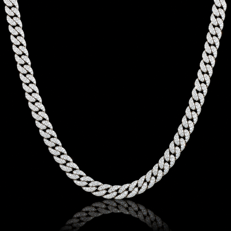 Moissanite Cuban Link Chain - 8mm to 16mm - 10mm / 24" / White Gold