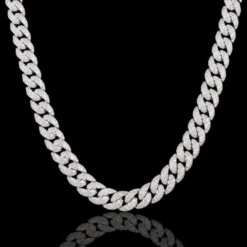 Moissanite Cuban Link Chain - 8mm to 16mm - 10mm / 24" / White Gold