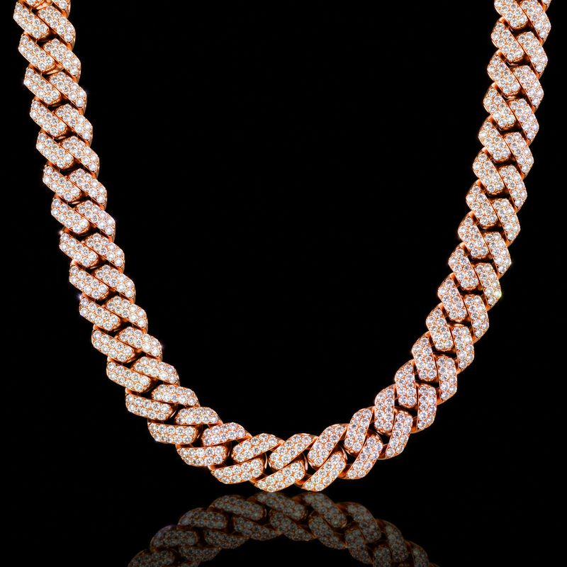 Moissanite Cuban Link Chain - 8mm to 16mm - 12mm / 24" / Rose Gold
