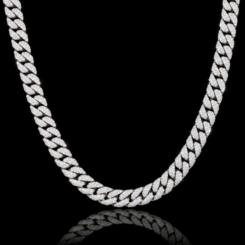 Moissanite Cuban Link Chain - 8mm to 16mm - 12mm / 24" / White Gold