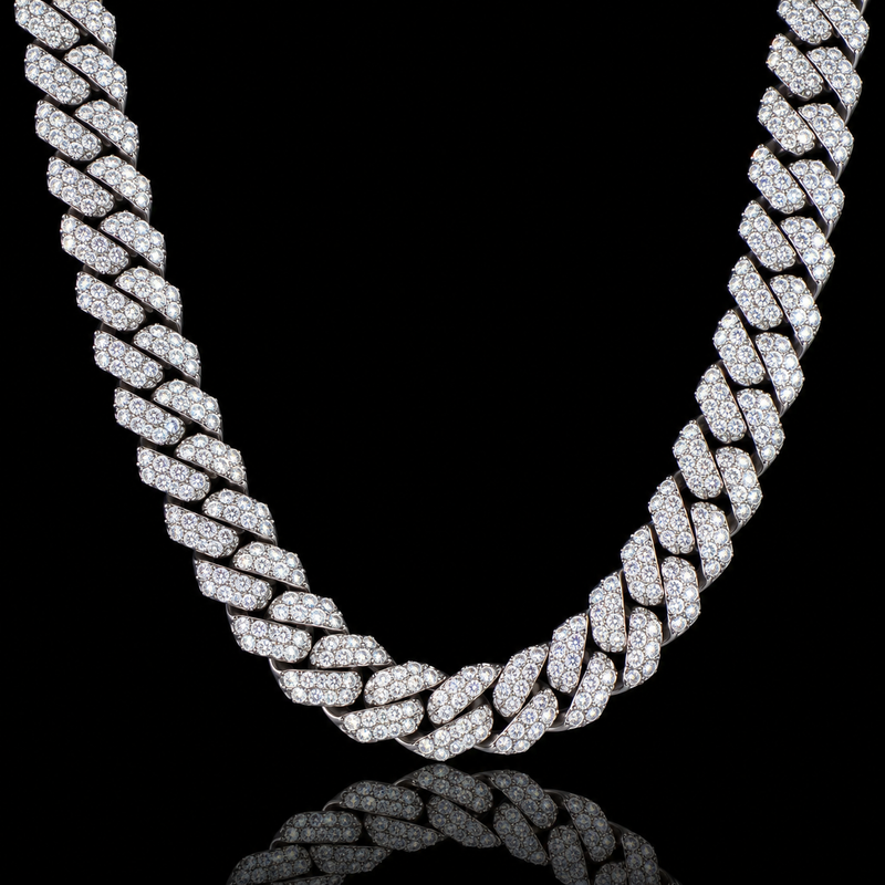 Moissanite Cuban Link Chain - 8mm to 16mm - 12mm / 24" / White Gold