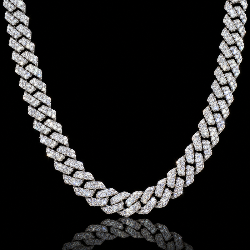 Moissanite Cuban Link Chain - 8mm to 16mm - 12mm / 24" / White Gold