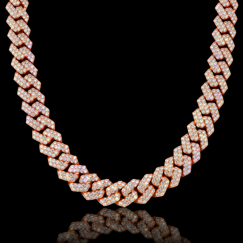 Moissanite Cuban Link Chain - 8mm to 16mm - 14mm / 24" / Rose Gold