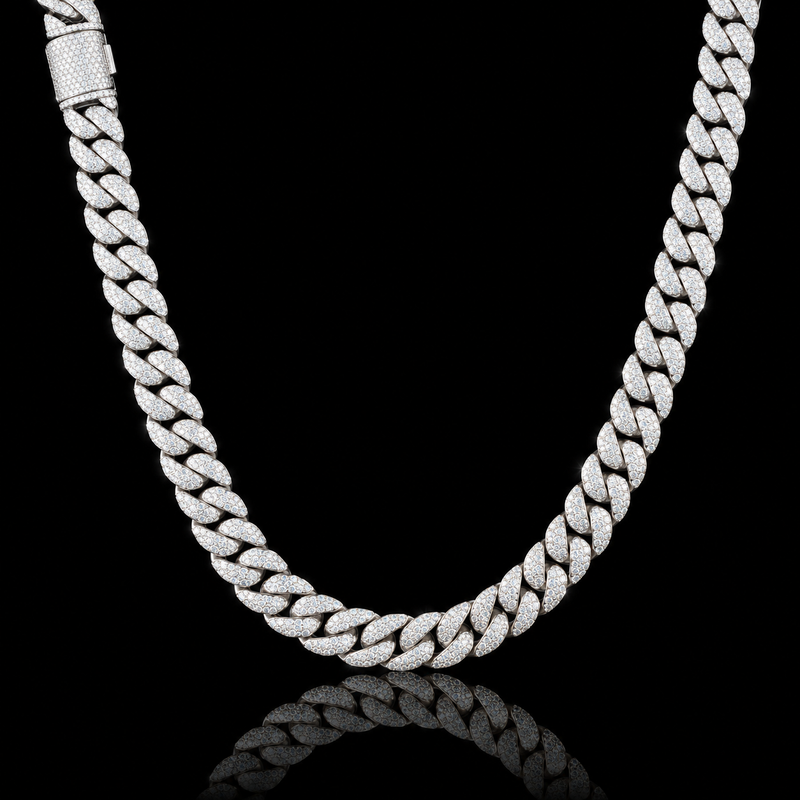 Moissanite Cuban Link Chain - 8mm to 16mm - 14mm / 24" / White Gold
