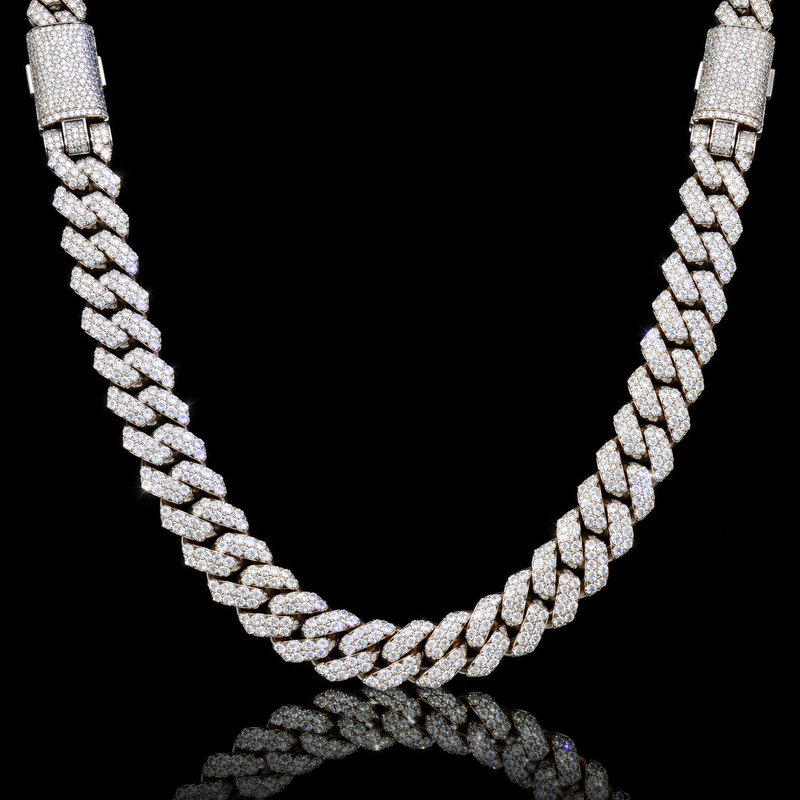 Moissanite Cuban Link Chain - 8mm to 16mm - 14mm / 24" / White Gold