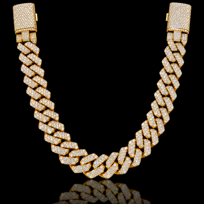 Moissanite Cuban Link Chain - 8mm to 16mm - 14mm / 24" / Yellow Gold
