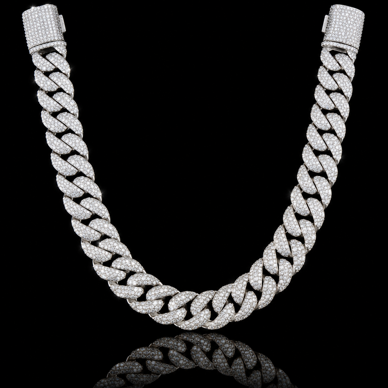 Moissanite Cuban Link Chain - 8mm to 16mm - 16mm / 26" / White Gold