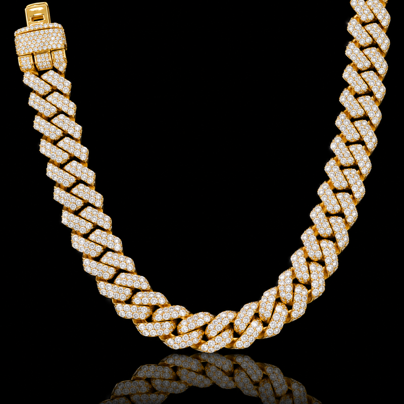 Moissanite Cuban Link Chain - 8mm to 16mm - 16mm / 26" / Yellow Gold