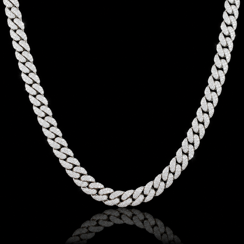 Moissanite Cuban Link Chain - 8mm to 16mm - 8mm / 24" / White Gold