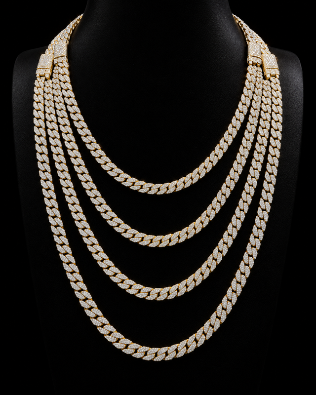 Moissanite Cuban Link Chain - 8mm to 16mm - 14mm / 24" / Yellow Gold