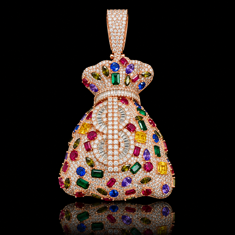 Multicolor Gem Money Bag Pendant - Rose Gold