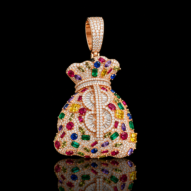 Multicolor Gem Money Bag Pendant - Rose Gold