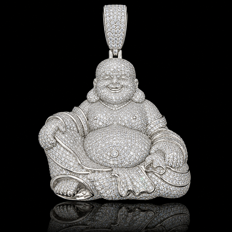Pave Laughing Buddha Pendant - Large Seated