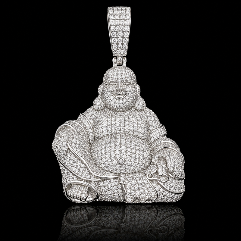 Pave Laughing Buddha Pendant - Medium Seated