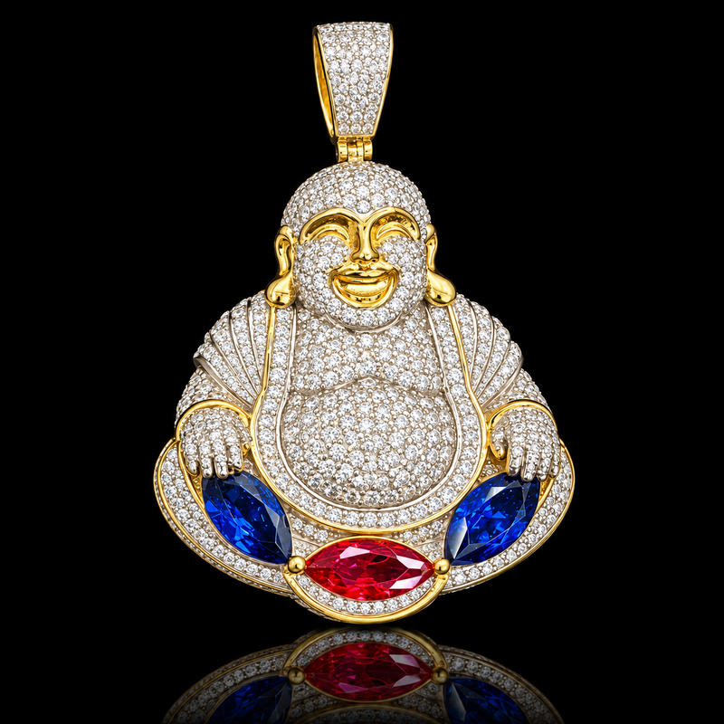 Pave Laughing Buddha Pendant - Multicolor Accent