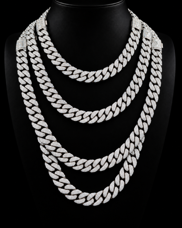 Moissanite Cuban Link Chain - 8mm to 16mm - 10mm / 24" / White Gold