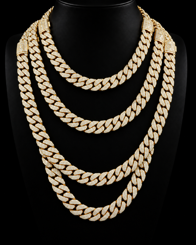 Moissanite Cuban Link Chain - 8mm to 16mm - 8mm / 24" / Yellow Gold