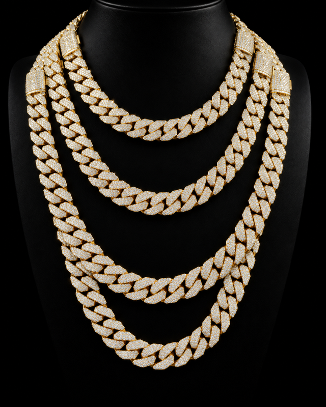 Moissanite Cuban Link Chain - 8mm to 16mm - 10mm / 24" / Yellow Gold