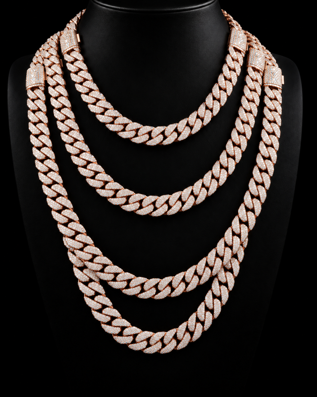 Moissanite Cuban Link Chain - 8mm to 16mm - 8mm / 24" / Rose Gold