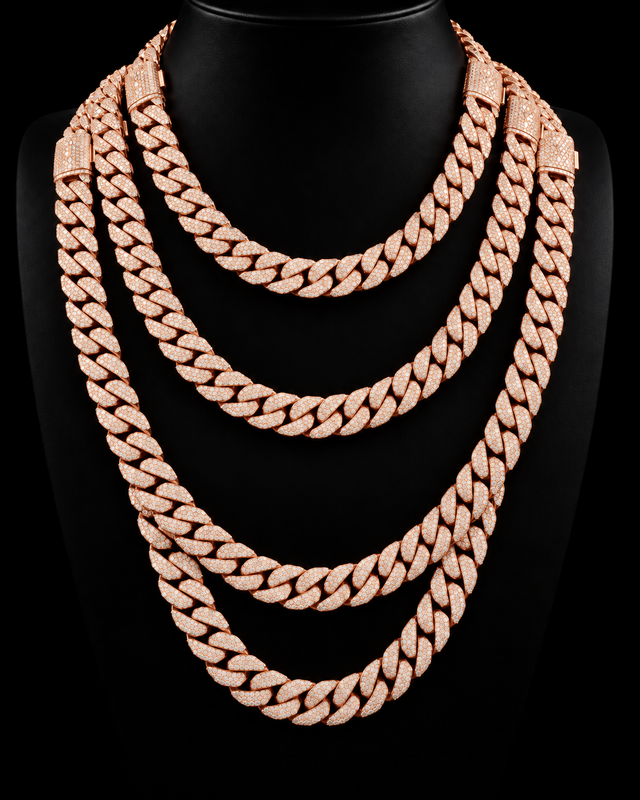 Moissanite Cuban Link Chain - 8mm to 16mm - 10mm / 24" / Rose Gold