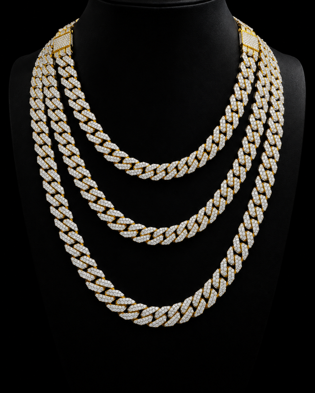 Moissanite Cuban Link Chain - 8mm to 16mm - 12mm / 24" / Yellow Gold