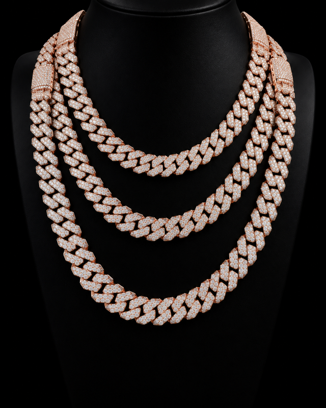 Moissanite Cuban Link Chain - 8mm to 16mm - 16mm / 26" / Rose Gold