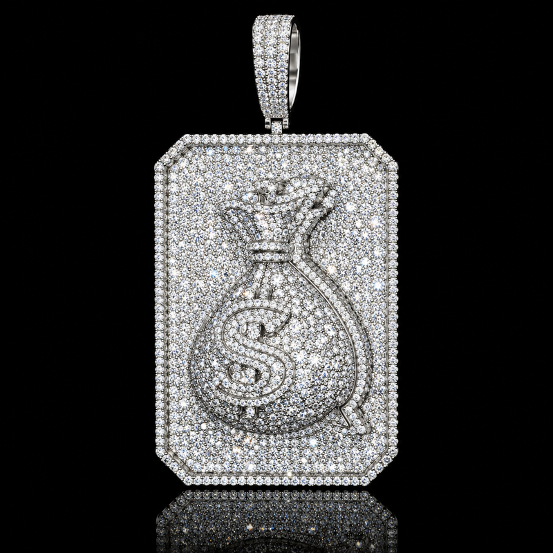 Rectangular Money Bag Pendant - Large / White Gold