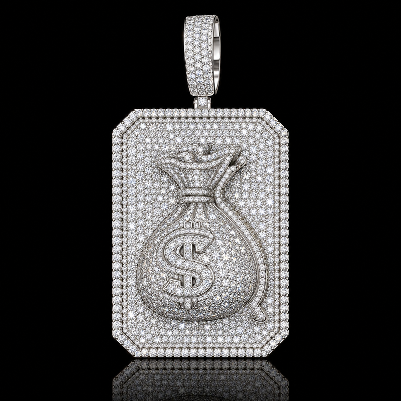 Rectangular Money Bag Pendant - Large / White Gold