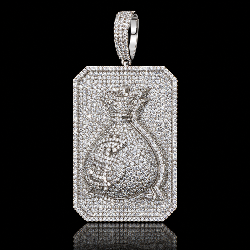 Rectangular Money Bag Pendant - Medium / White Gold