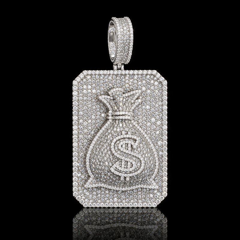 Rectangular Money Bag Pendant - Medium / White Gold