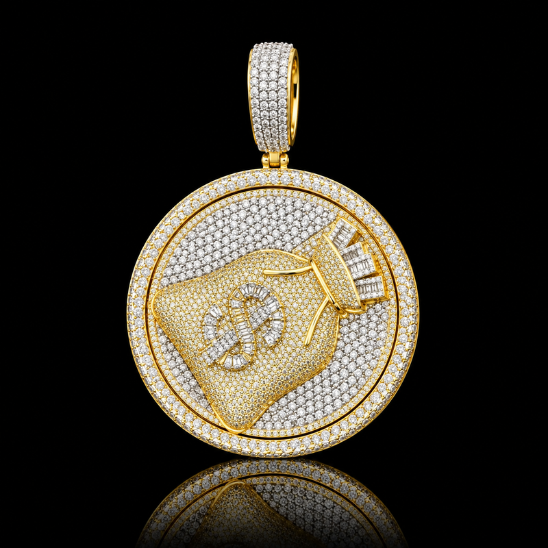 Round Money Bag Medallion Pendant - Yellow Gold