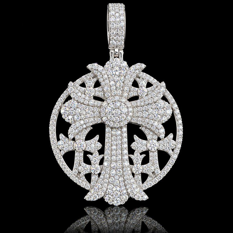 Triple Chrome Hearts Pendant - White Gold